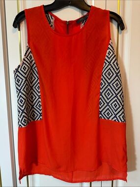 THML Sleeveless Top with Navy & White Geo Panels